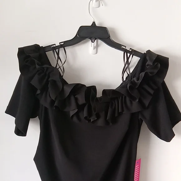 Xscape Elegant Black Midi Dress NWT Size 18W Off-Shoulder - Picture 4 of 11